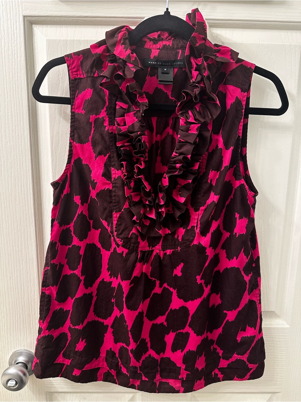 Marc by Marc Jacobs Pink and Brown Ruffled Sleeveless Blouse